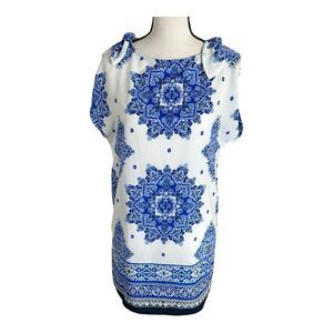 Bebop Juniors Tank Mini Casual Dress‎ Size S Sheer Lining White Blue Floral